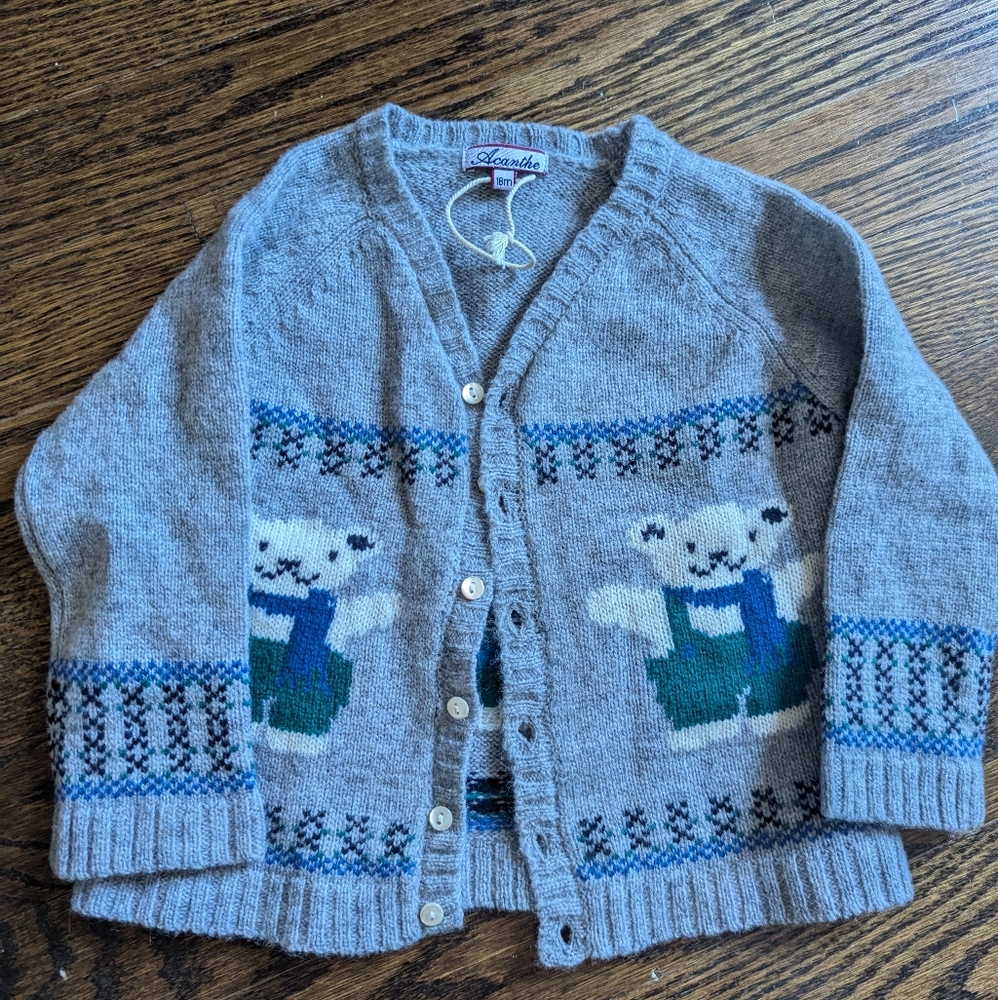 Acanthe 100% wool 18M cardigan. NEW